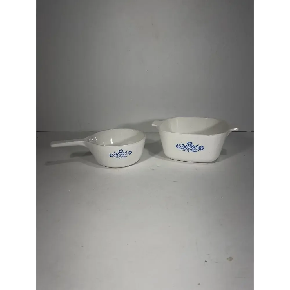 Lot Of 2 Corning Ware Blue Cornflower 1 1/2 Pint Sauce Pan + 1 3/4 Qt‎ Casserole